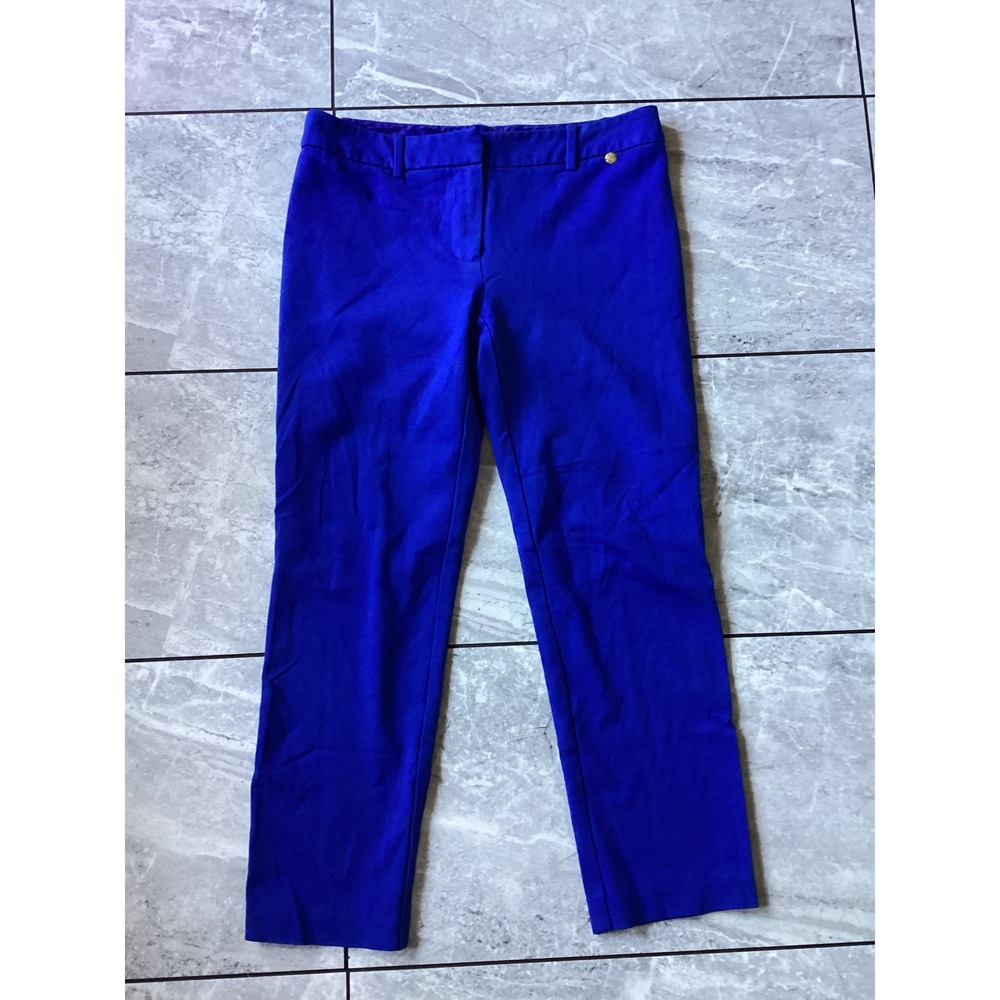 Trina Turk Womens Cobalt Blue Straight Leg Dress Pants Size 6 Gold Hardware